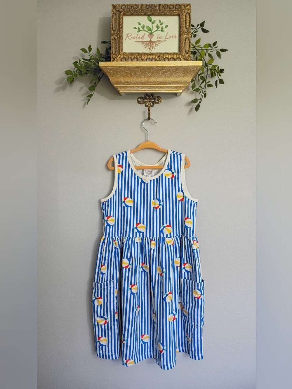 Hanna Andersson Blue & White Striped Beach Ball Sundress